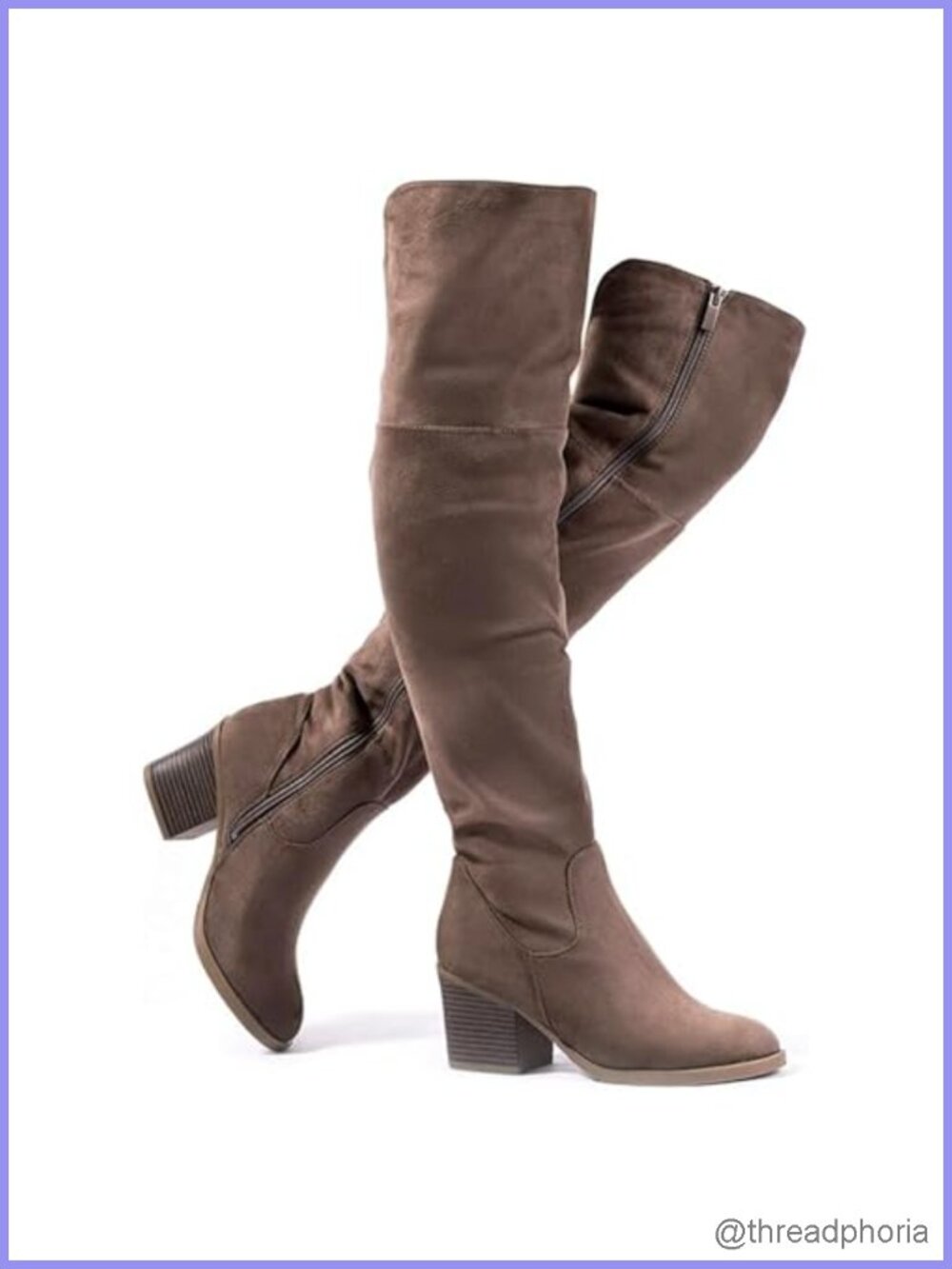 Thigh High Boots Stacked Block Heel Over the Knee Faux Suede Zip